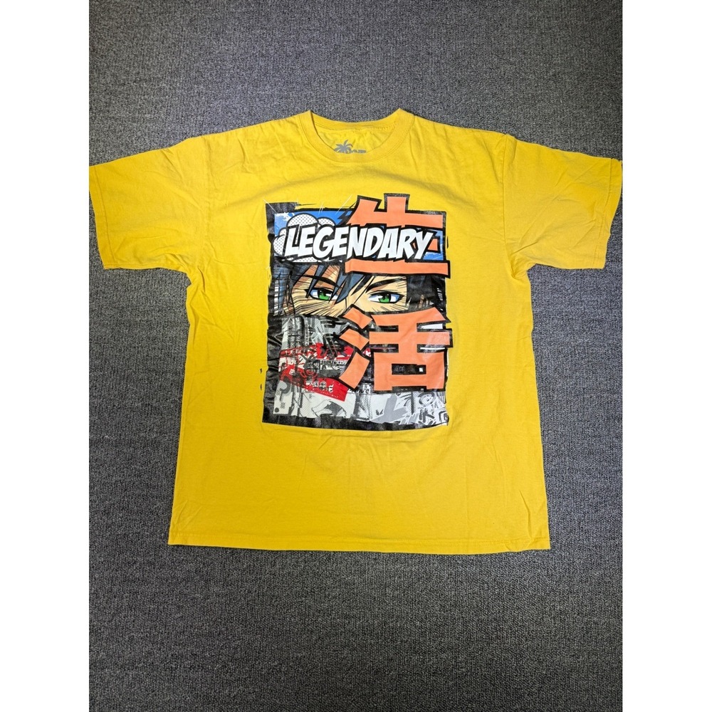 Vibes Mens XL Yellow Legendary Anime Graphic T-Shirt‎ Short Sleeve Cotton Tee